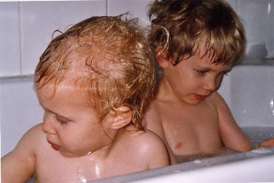 Two boys in a tub